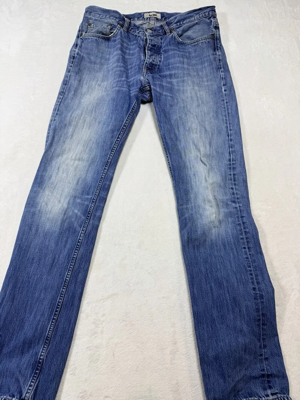 Acne Roc Verakai Jeans Men Size 36x34 Blue Indigo Slim Straight Button Fly EUC